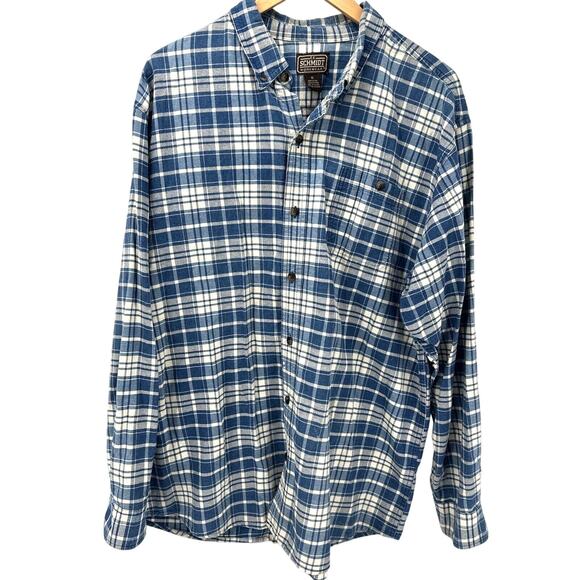 CE Schmidt Shirt Mens XL Flannel Blue White Plaid Long Sleeve Button Down - Picture 1 of 6
